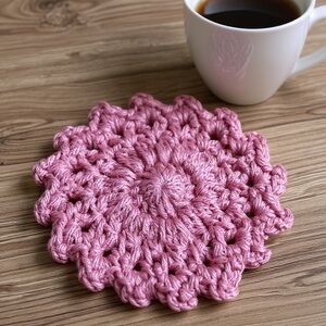 Set of 4 Handcrafted Pink Crochet Coaster